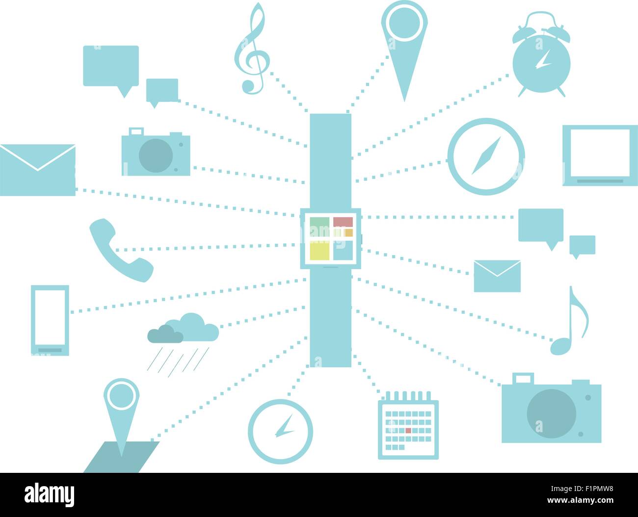 Smart watch e funzioni infographics isolato illustrazione vettoriale Illustrazione Vettoriale