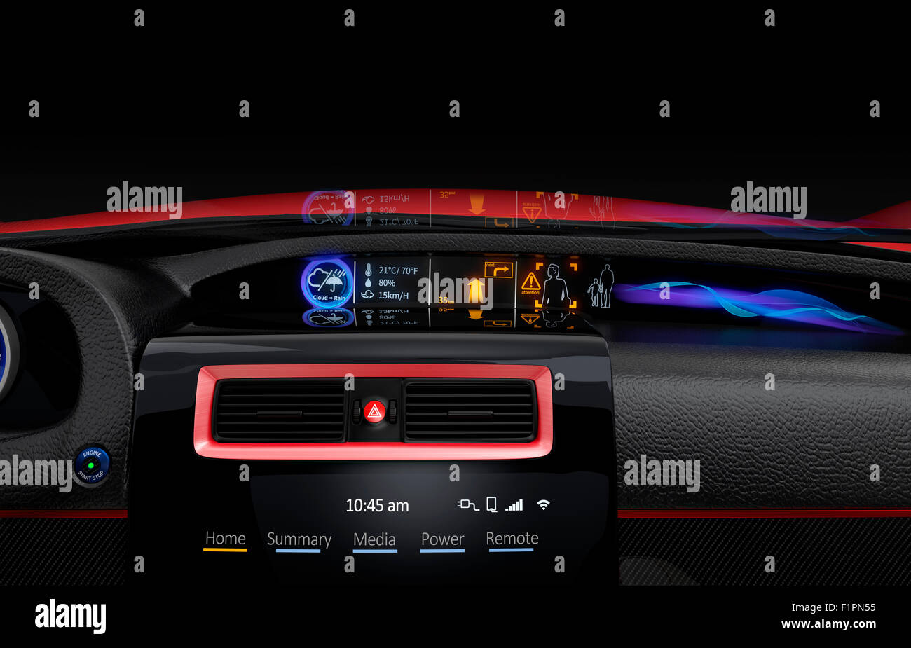 Center multi-informazioni di sistema della console è in grado di informare il conducente di prestare attenzione che la chiusura pedonale all'auto. Foto Stock