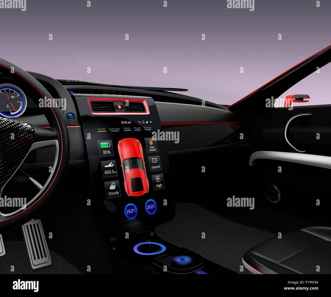 Center multi-informazioni di sistema della console è in grado di informare il conducente di prestare attenzione che la chiusura pedonale all'auto. Foto Stock