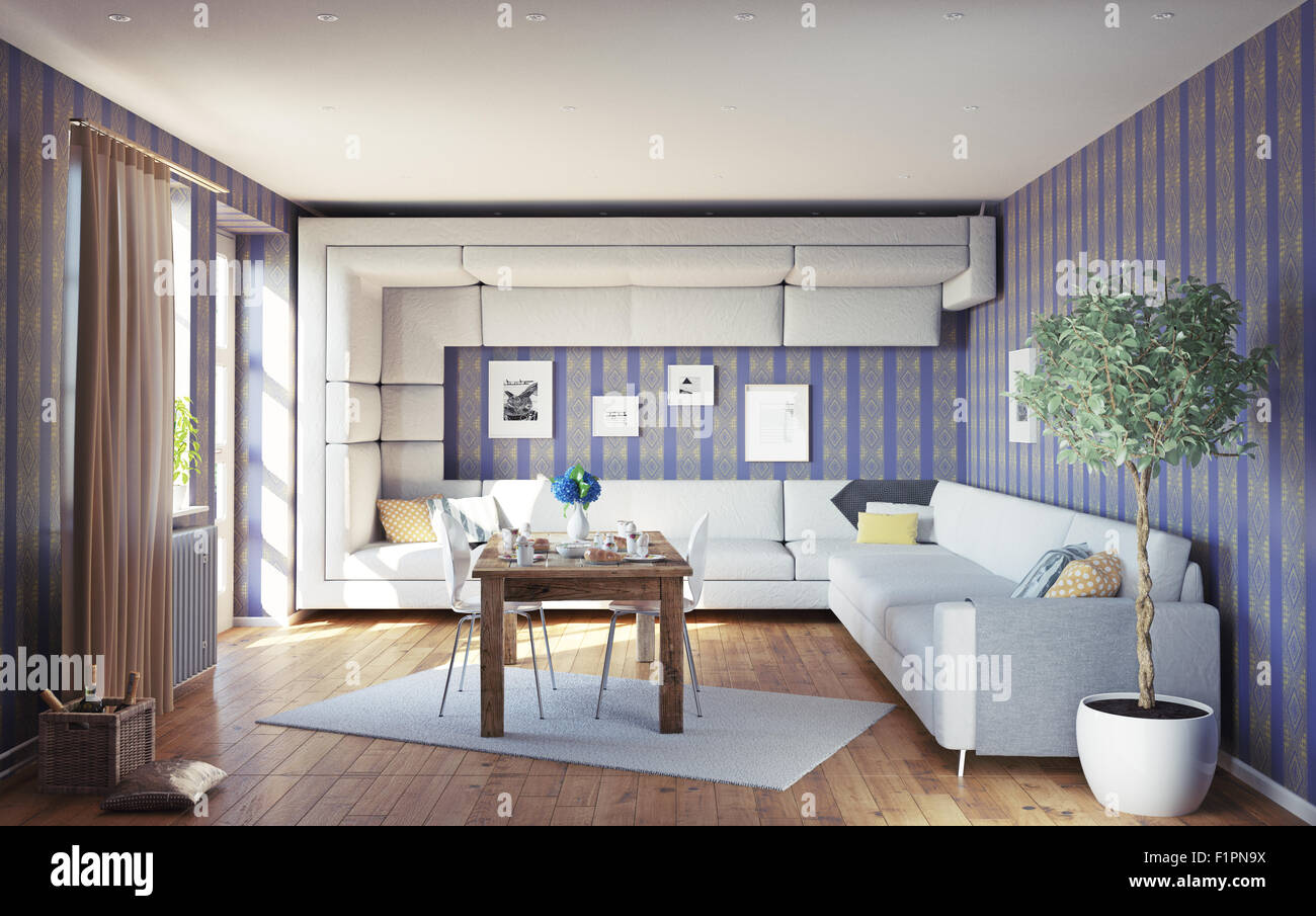 Super divano concetto. soggiorno interno. 3d design idea Foto Stock