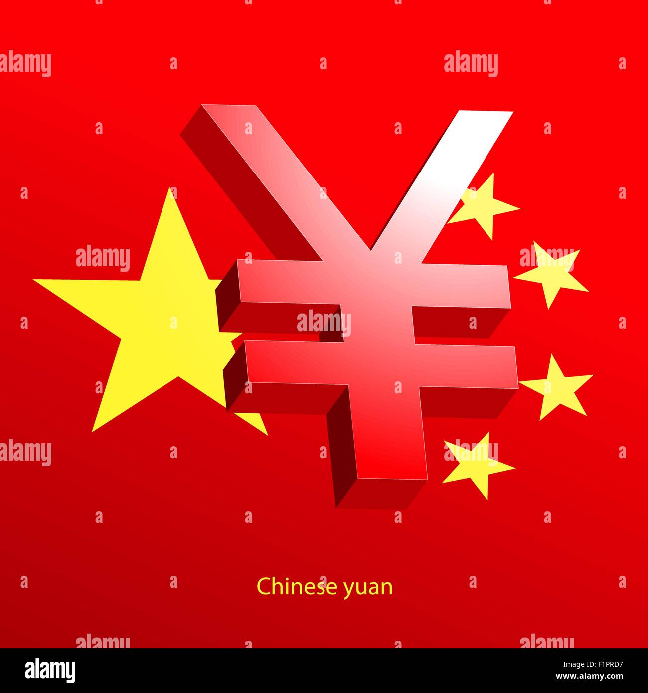 Moneta Yuan 3D simbolo su uno sfondo di colore rosso. Illustrazione Vettoriale