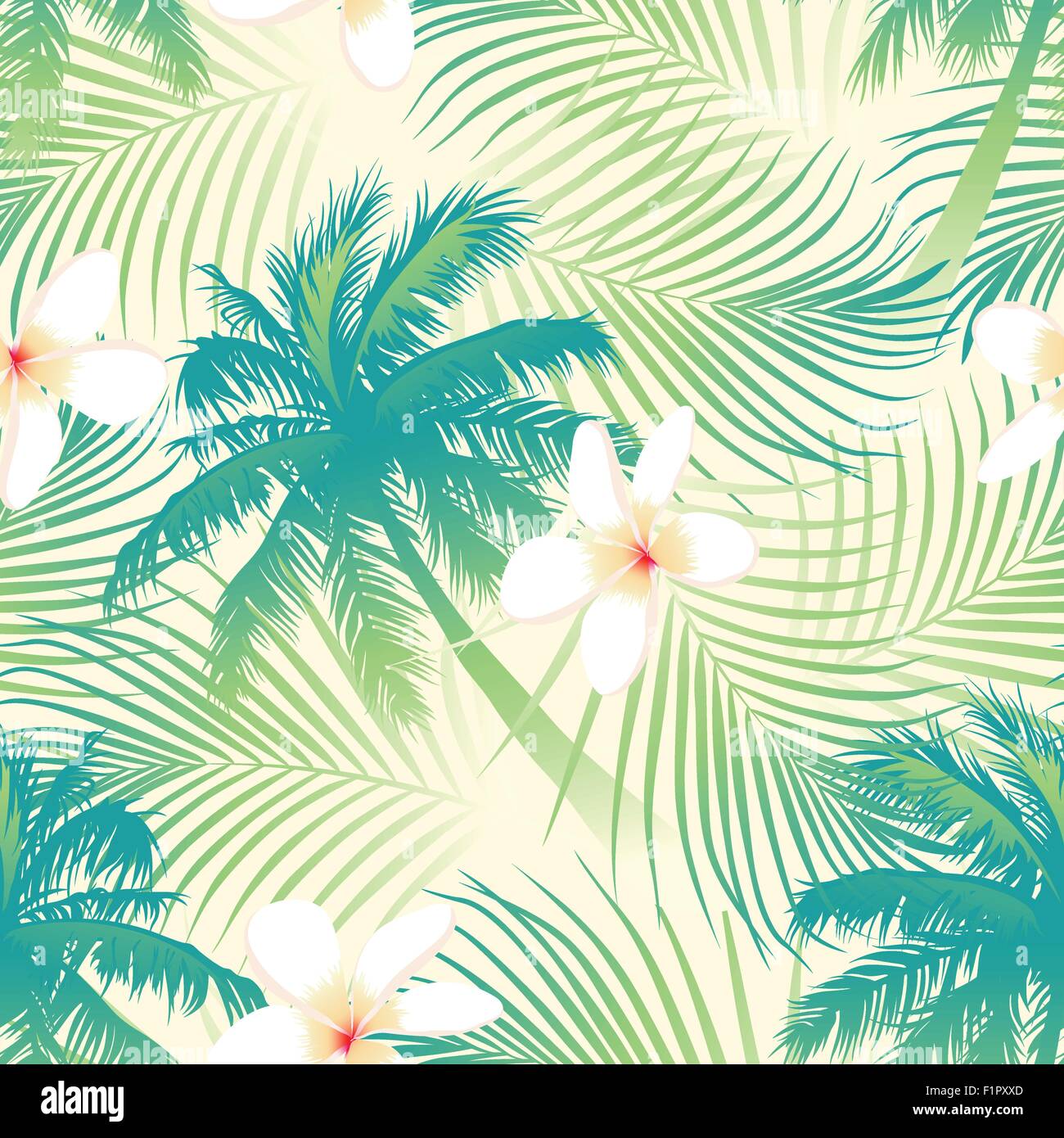 Tropical Palm tree con fiori seamless pattern . Illustrazione Vettoriale