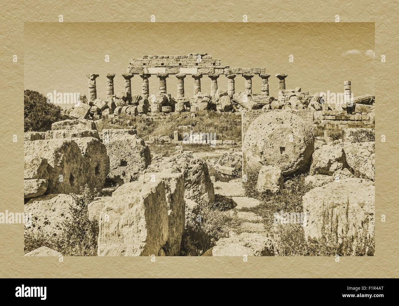 Tempio C, l'acropoli di Selinunte appartiene ai siti archeologici di Selinunte, Sicilia, Italia, Europa Foto Stock