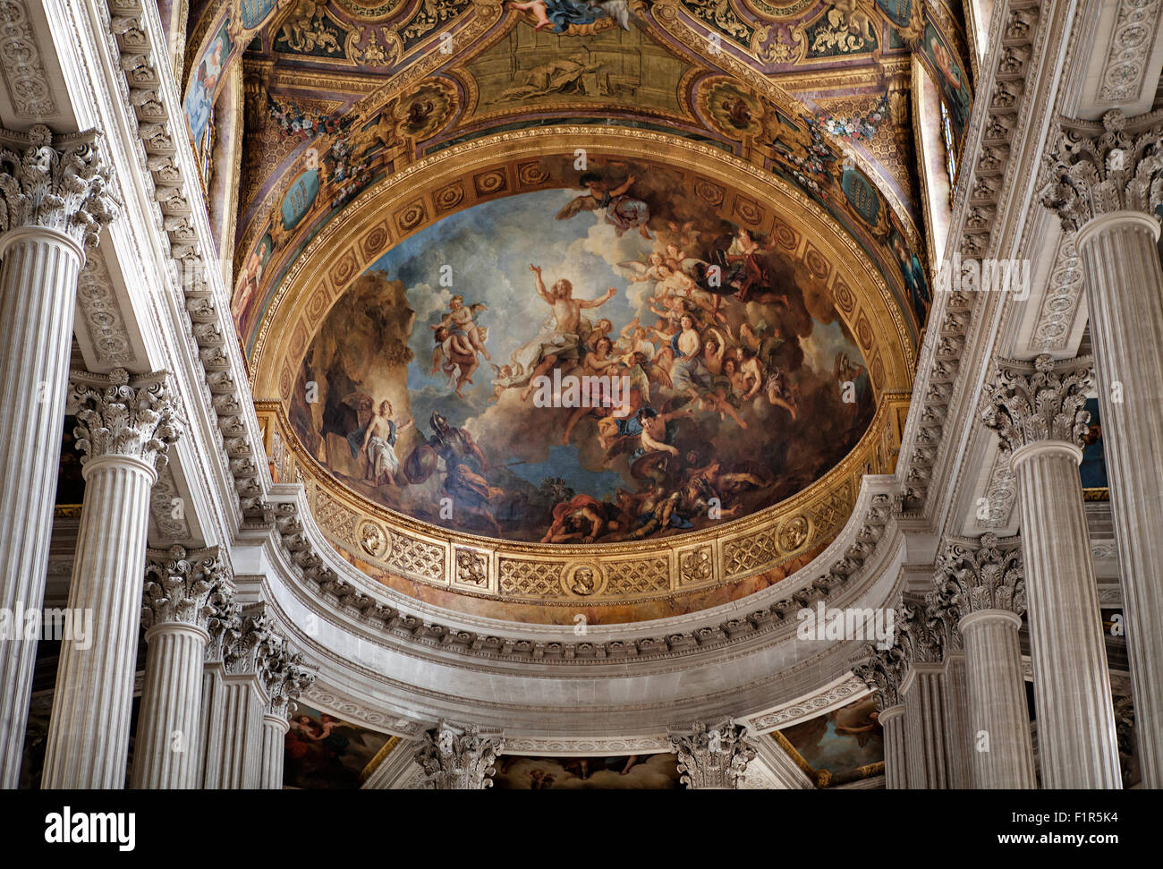 Arte a soffitto di Chateau de Versailles, Francia Foto Stock