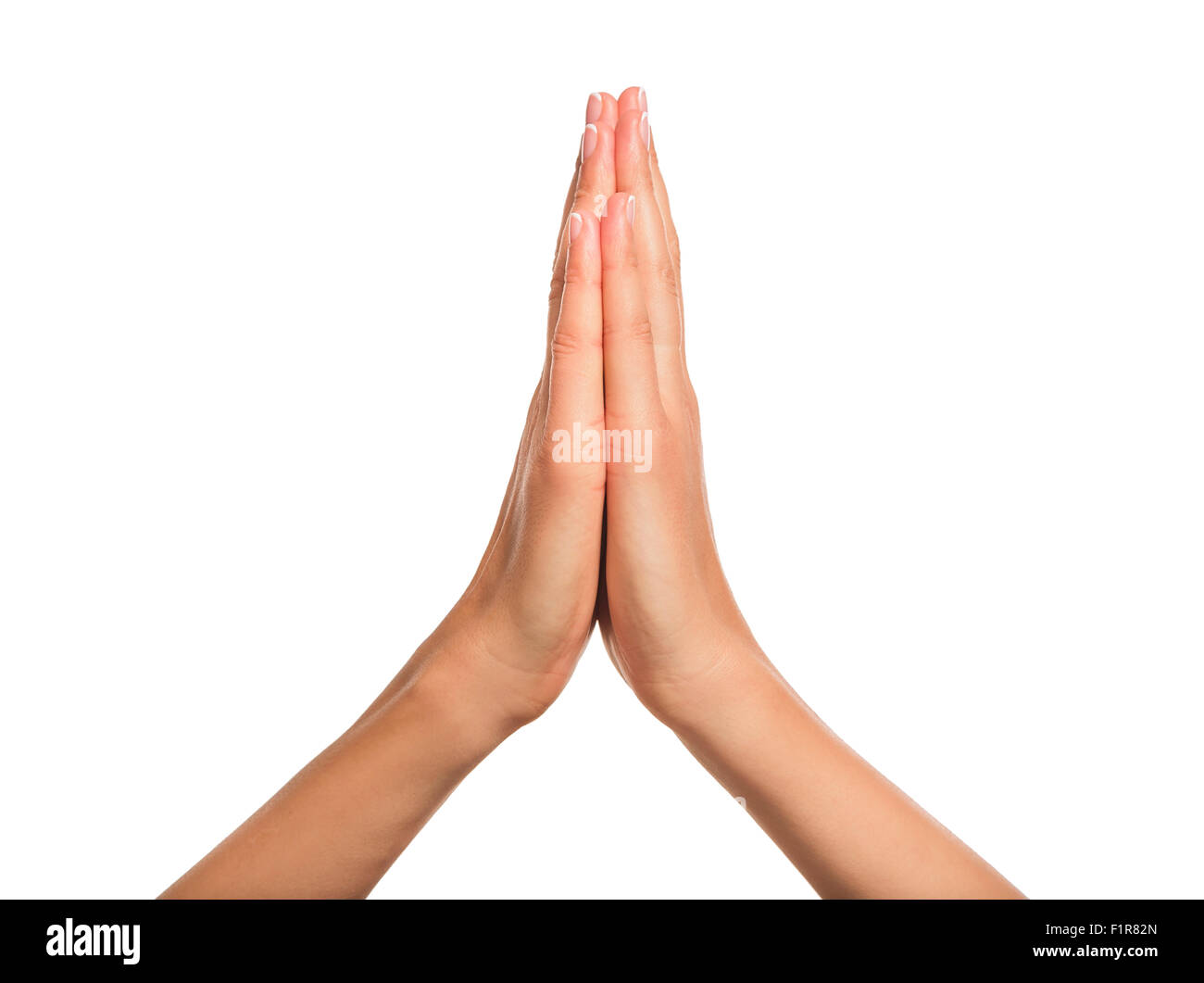 Pregando le mani di una donna. Foto Stock