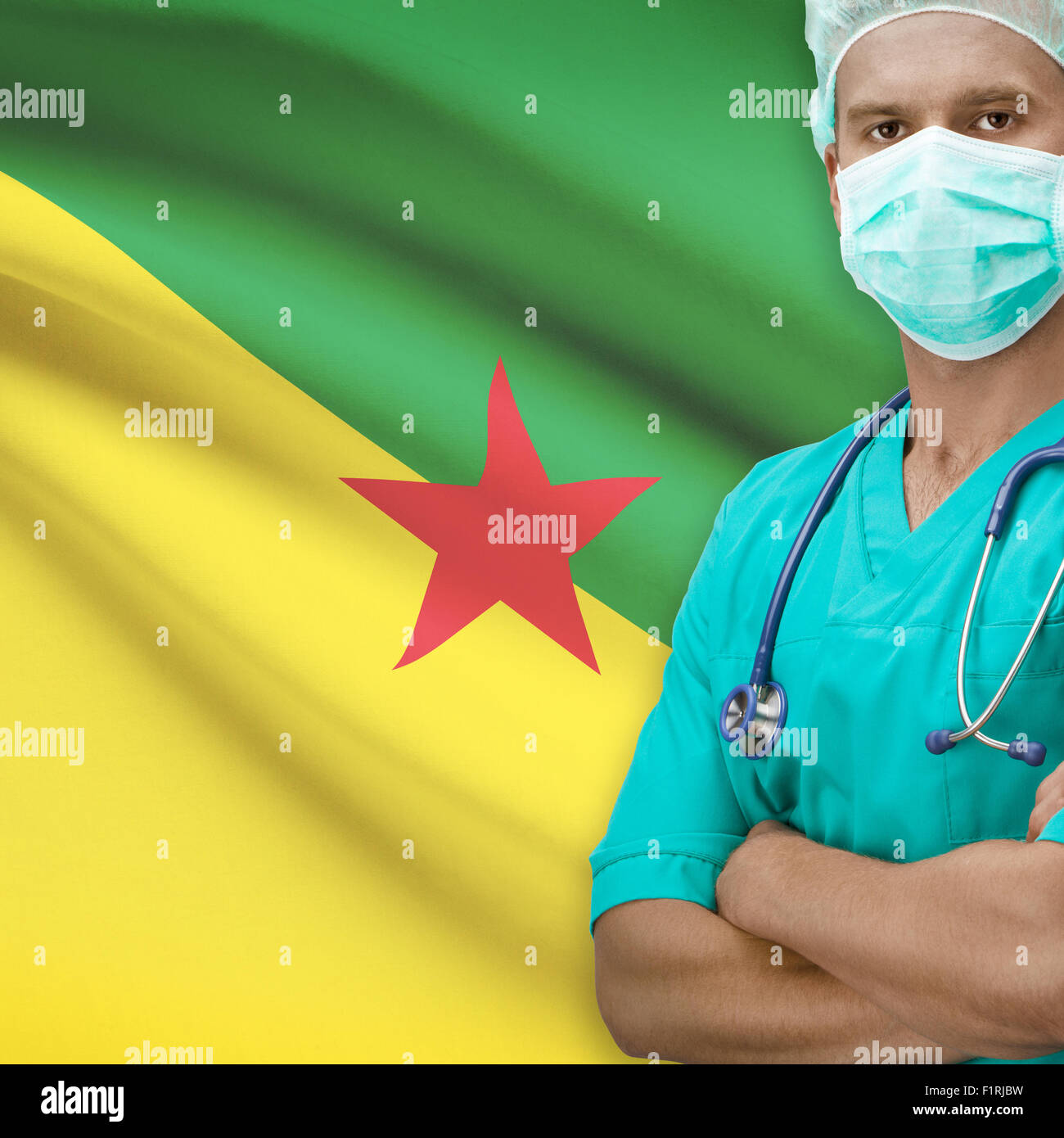 Chirurgo con bandiera su sfondo - Guyana francese Foto Stock