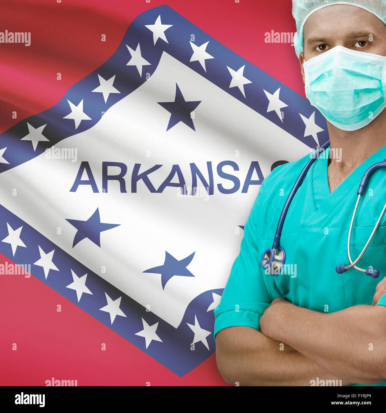 Chirurgo USA membri bandiere sul background - Arkansas Foto Stock