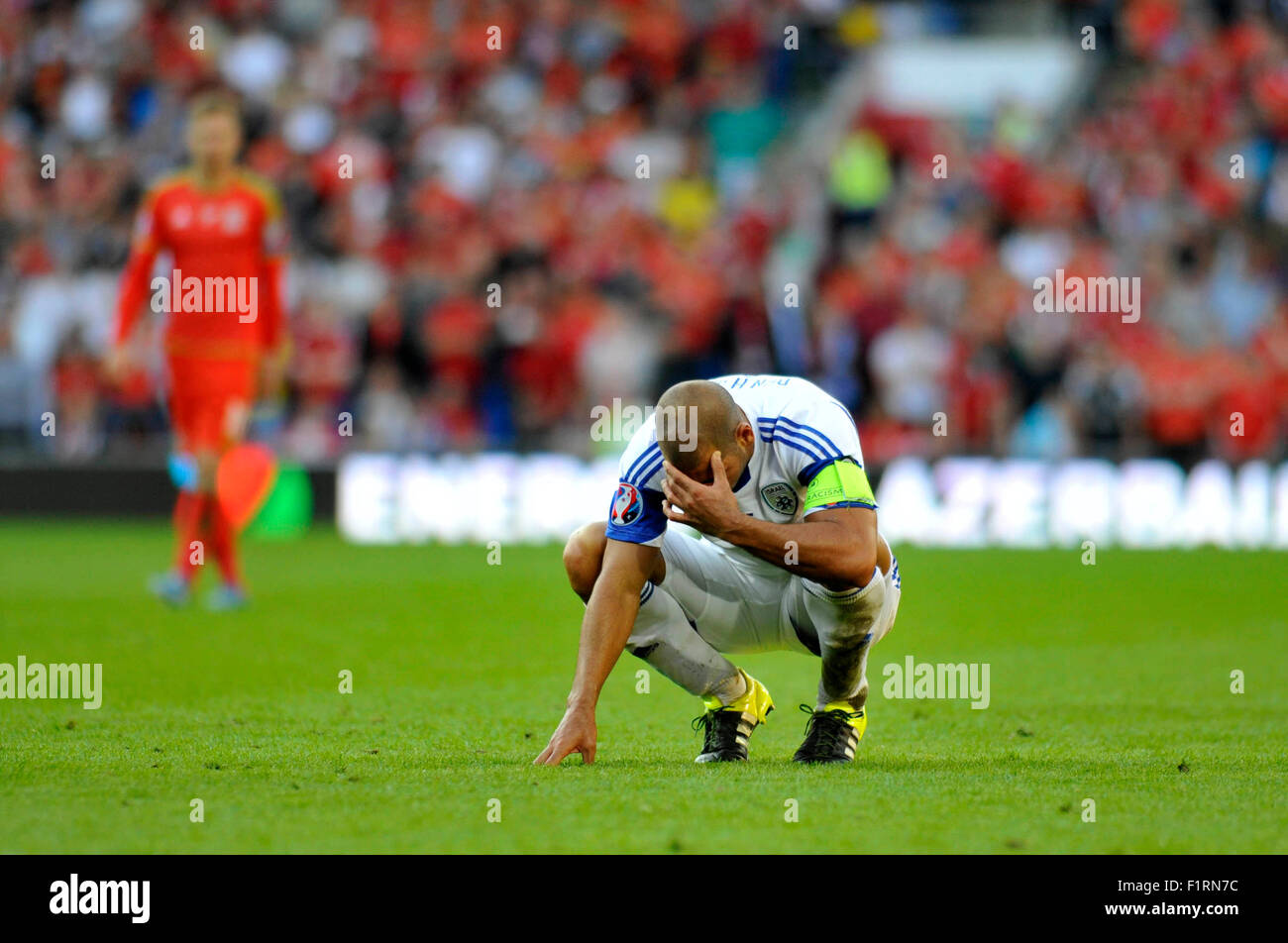 Cardiff, Galles, UK. 6 Settembre, 2015. Euro 2016 Qualifiche: Galles v Israele a Cardiff City Stadium. Israele calcio capitano Tal Ben Haim I. solo uso editoriale. Credito: Phil Rees/Alamy Live News Foto Stock