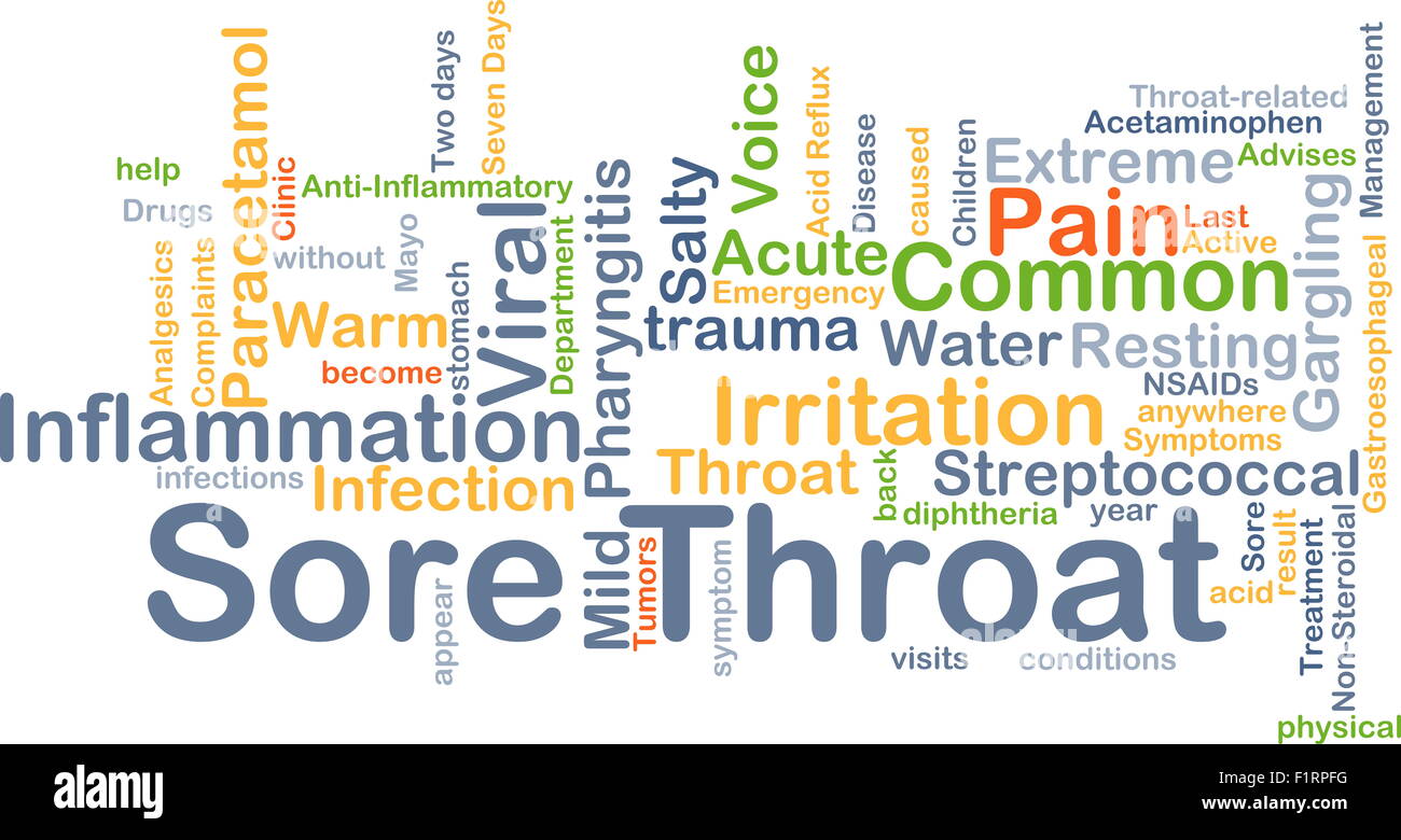 Concetto di sfondo wordcloud illustrazione del mal di gola Foto Stock