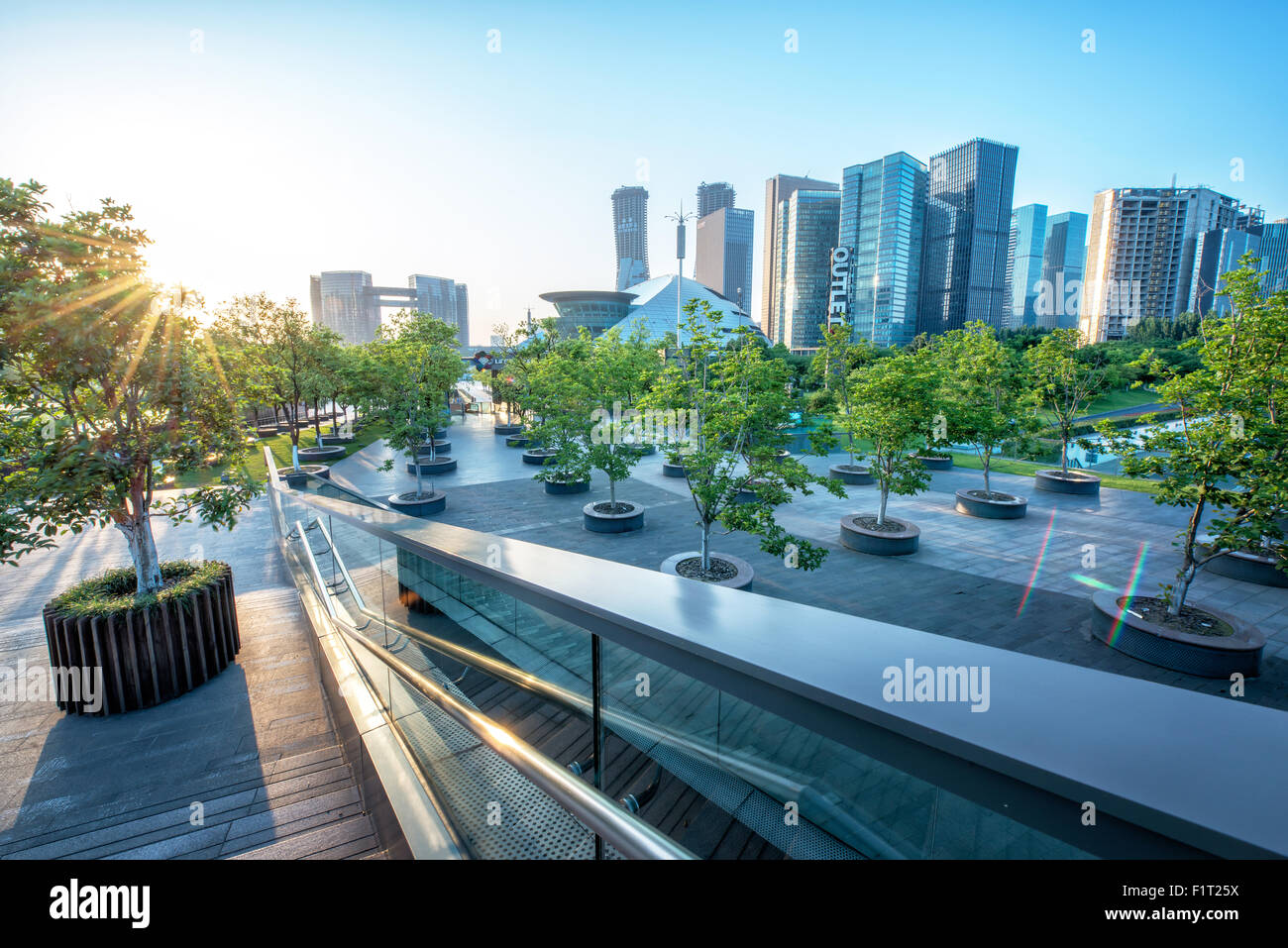 Giungla Urbana, moderno Hangzhou Jianggan cityscape su una bella giornata, Hangzhou, Zhejiang, Cina e Asia Foto Stock