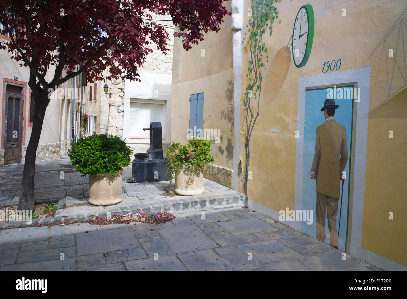 Murale nel comune di Sigean, Languedoc-Roussillon, Francia, Europa Foto Stock