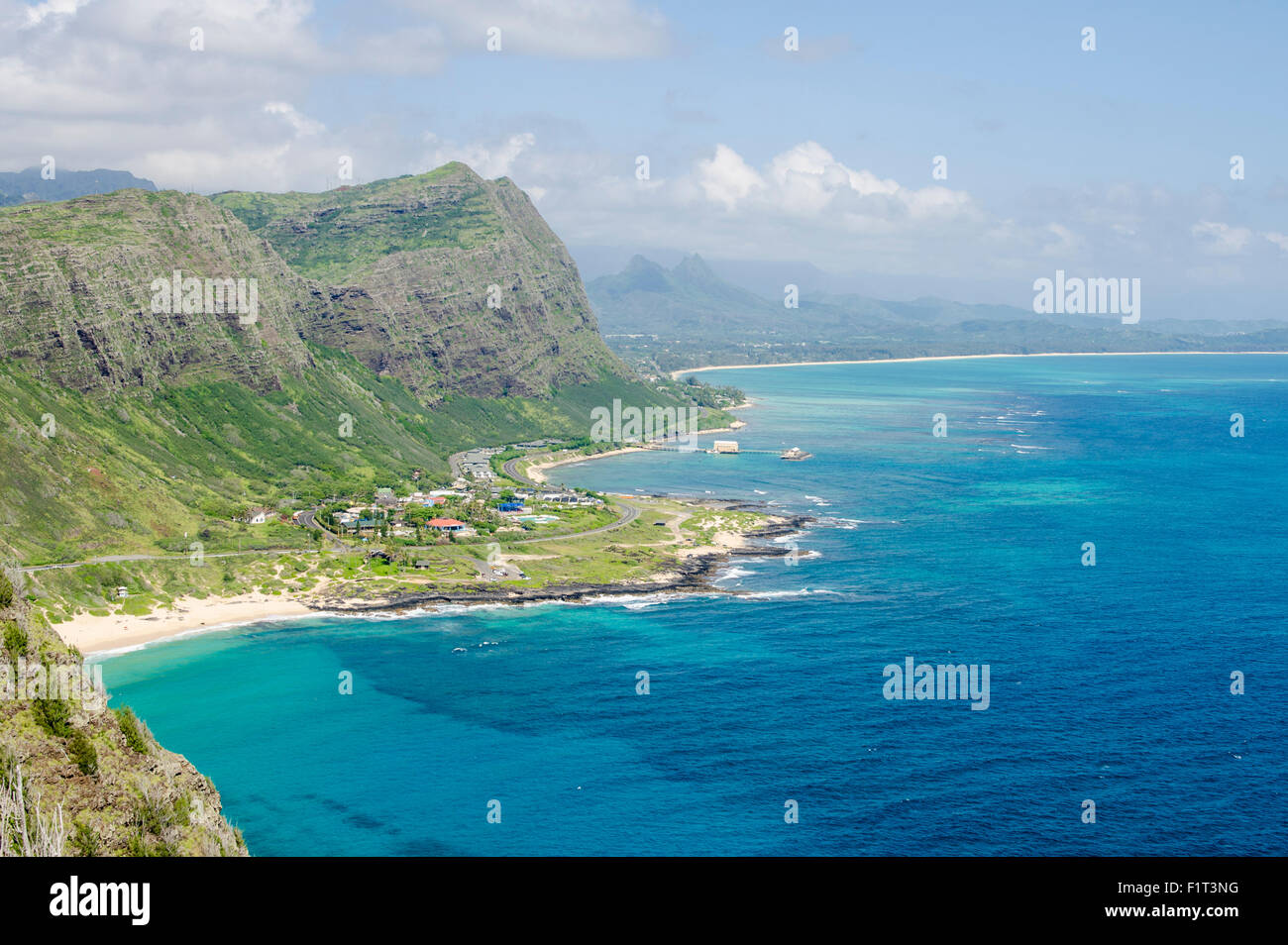 Spiaggia di Waimanalo Bay, Costa Sopravento, Oahu, Hawaii, Stati Uniti d'America, il Pacifico Foto Stock