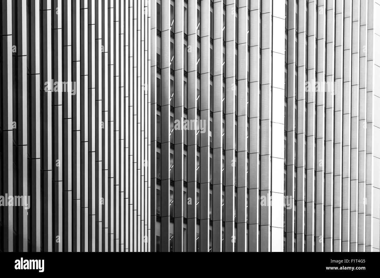 Moderno edificio di astratta design con ripetizione di modelli verticali in bianco e nero Foto Stock