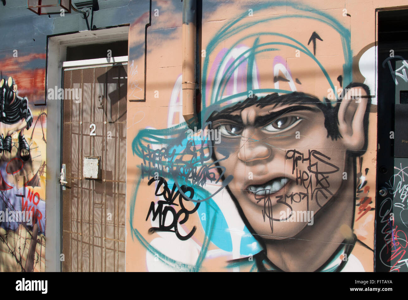 Illustrazione di graffiti su un muro in Newtown sobborgo di Sydney Australia Foto Stock