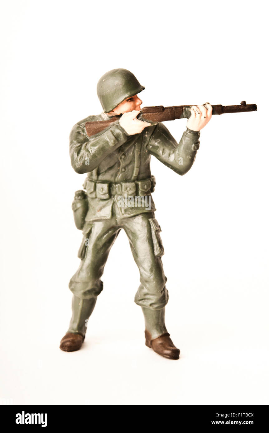 Durante la Seconda guerra mondiale delle truppe USA giocattolo di plastica soldato isolato Foto Stock
