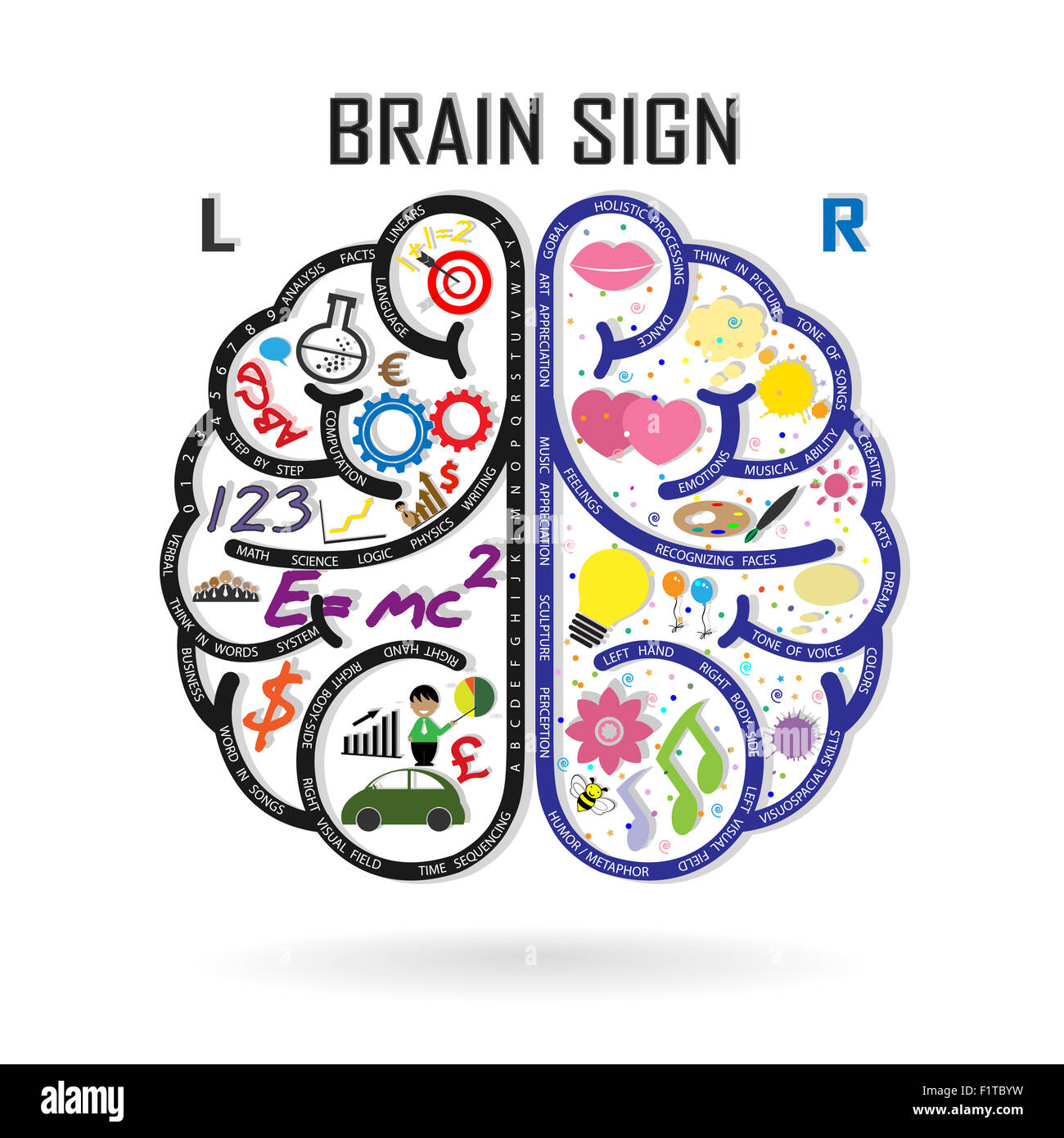 Creative a sinistra e a destra il cervello Idea concept design di sfondo per creare poster flyer brochure coperchio ,azienda dea ,abstract background. Foto Stock