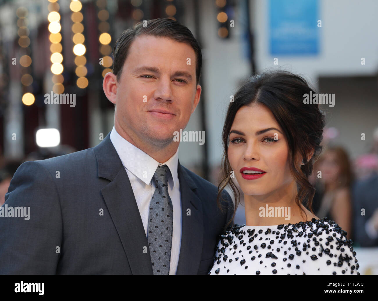 Londra, UK, 30 Giugno 2015: Channing Tatum e Jenna Dewan frequentare il Magic Mike: XXL - UK film premiere, Leicester Square in basso Foto Stock