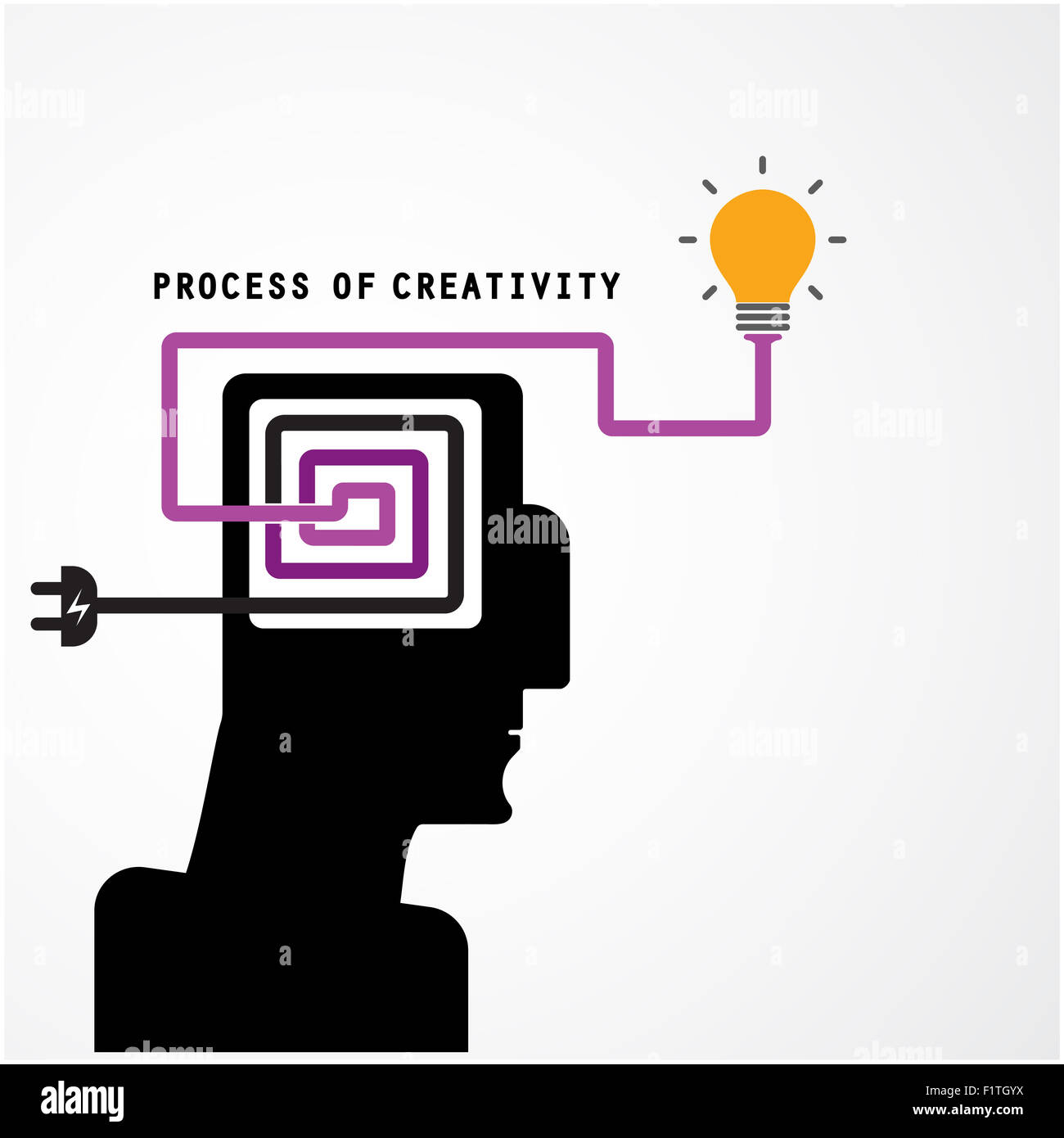 Silhouette Creative simbolo della testa e del processo della creatività concetto su sfondo, design per poster flyer brochure di copertura. Foto Stock
