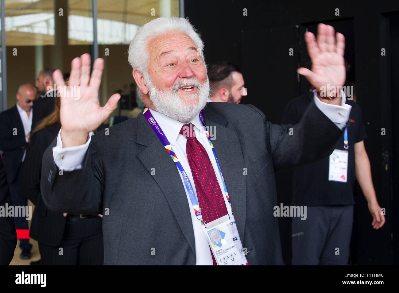 Ho5a giugno, 2015. Presidente della Repubblica Italiana Sergio Mattarella visite Expo per contrassegnare la Giornata mondiale dell'ambiente. Foto Stock