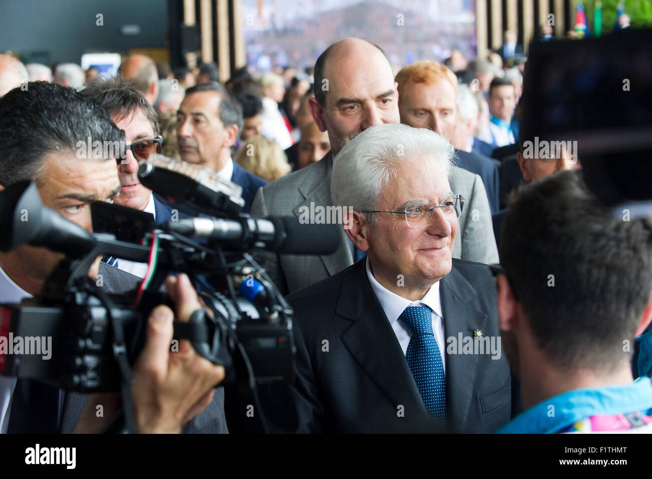 Ho5a giugno, 2015. Presidente della Repubblica Italiana Sergio Mattarella visite Expo per contrassegnare la Giornata mondiale dell'ambiente. Foto Stock