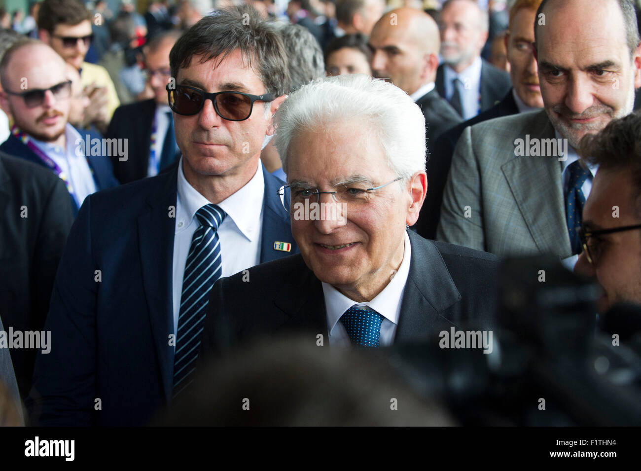 Ho5a giugno, 2015. Presidente della Repubblica Italiana Sergio Mattarella visite Expo per contrassegnare la Giornata mondiale dell'ambiente. Foto Stock