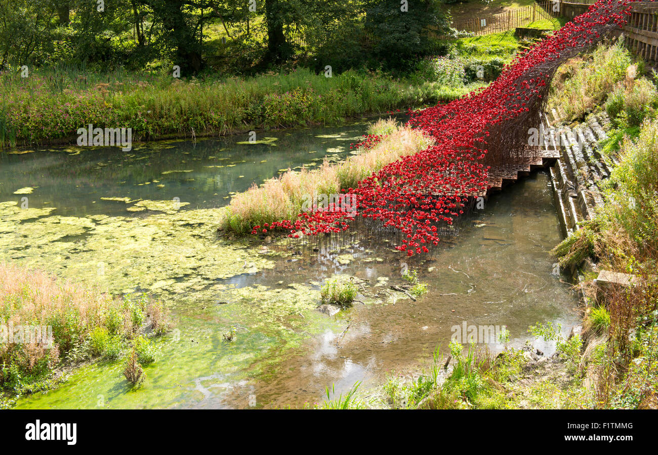 Papaveri in ceramica in mostra presso lo Yorkshire Sculpture Park in West Bretton, Wakefield West Yorkshire England Regno Unito Foto Stock