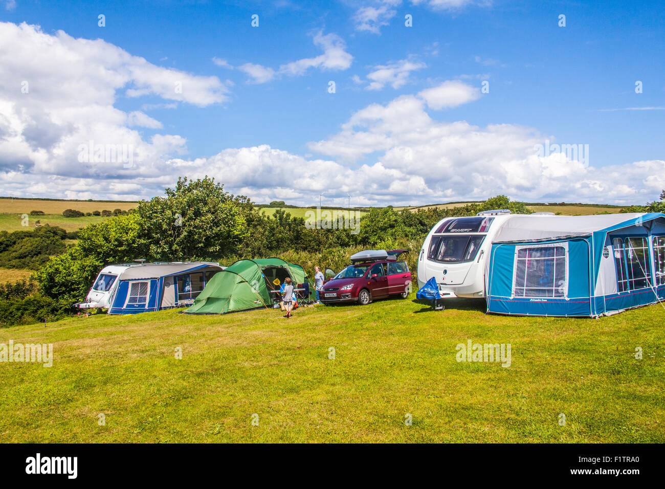 Karrageen Campeggio e roulotte, Speranza Cove, Devon, Inghilterra, Regno Unito. Foto Stock