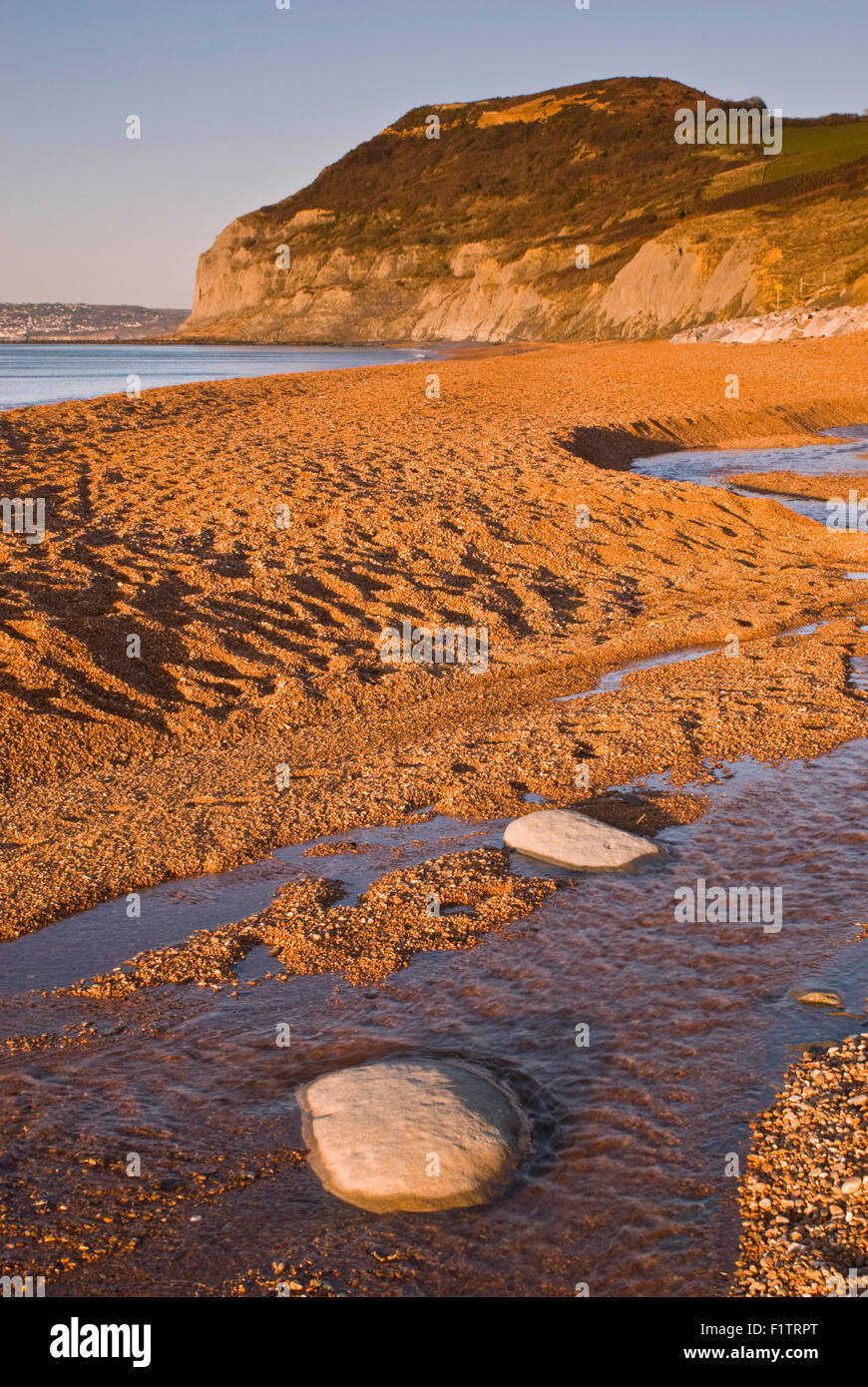 Golden Cap visto dalla spiaggia di Seatown, Dorset, England, Regno Unito Foto Stock