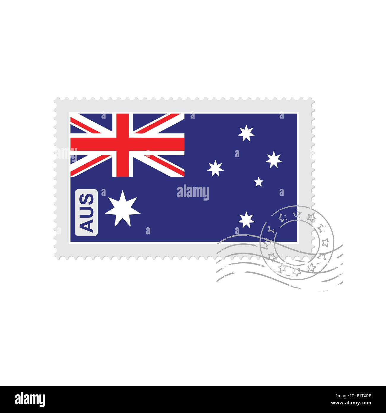 Bandiera dell'australia vecchio francobollo isolato su bianco illustrazione vettoriale Illustrazione Vettoriale