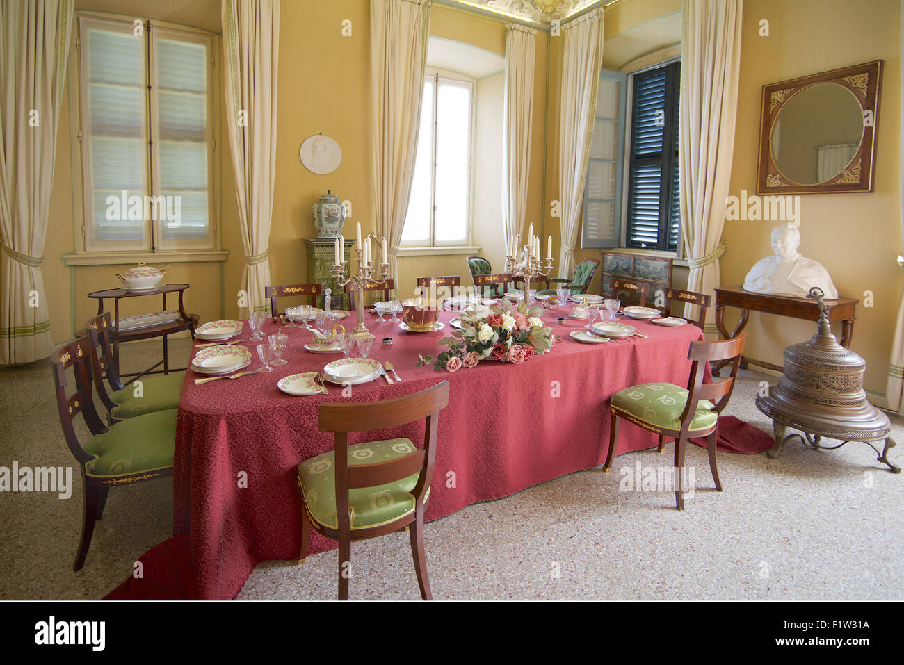 Sala da pranzo di Villa Carlotta Lago di Como lombardia italia Foto Stock