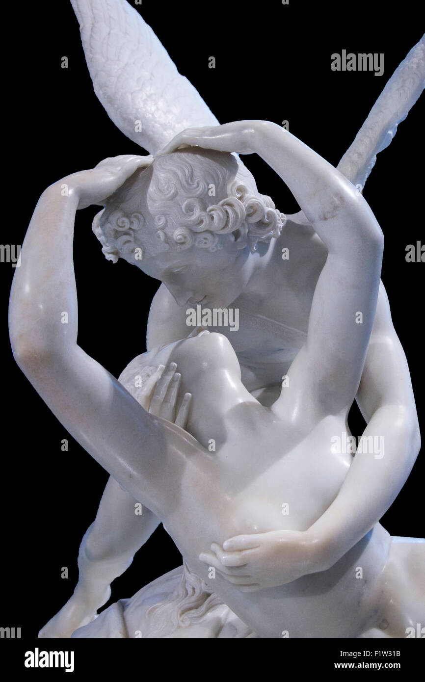 Psiche ravvivato da Cupido bacio una scultura di Antonio Canova Foto Stock