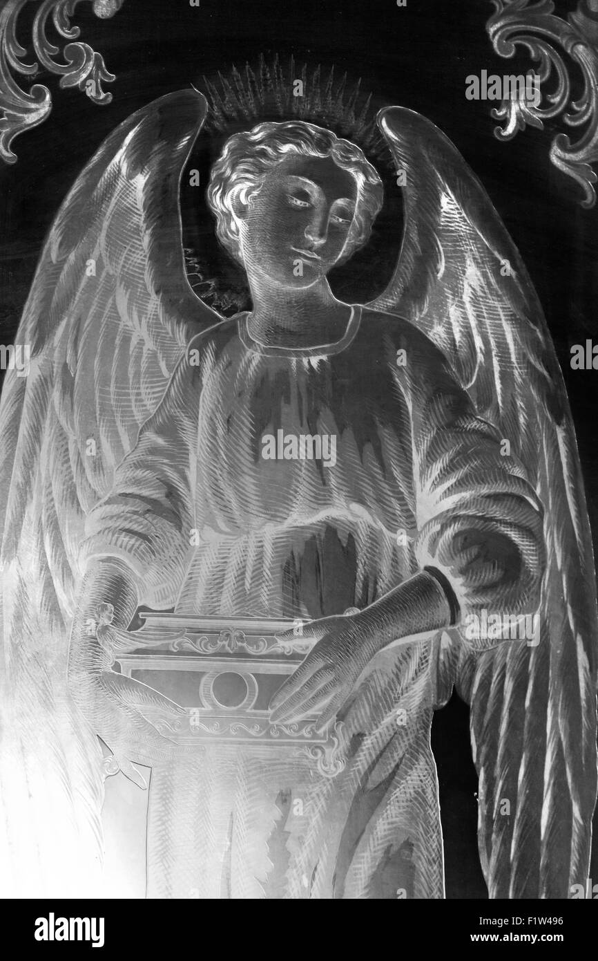 Vetro acidato angeli nella cattedrale OAXACAN - OAXACA, Messico Foto Stock
