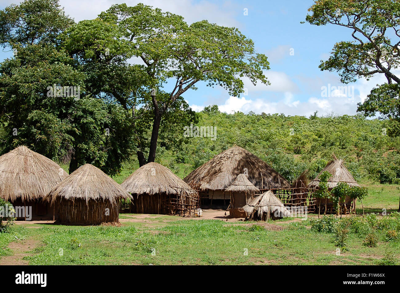 Villaggio di capanne - Zambia Foto Stock