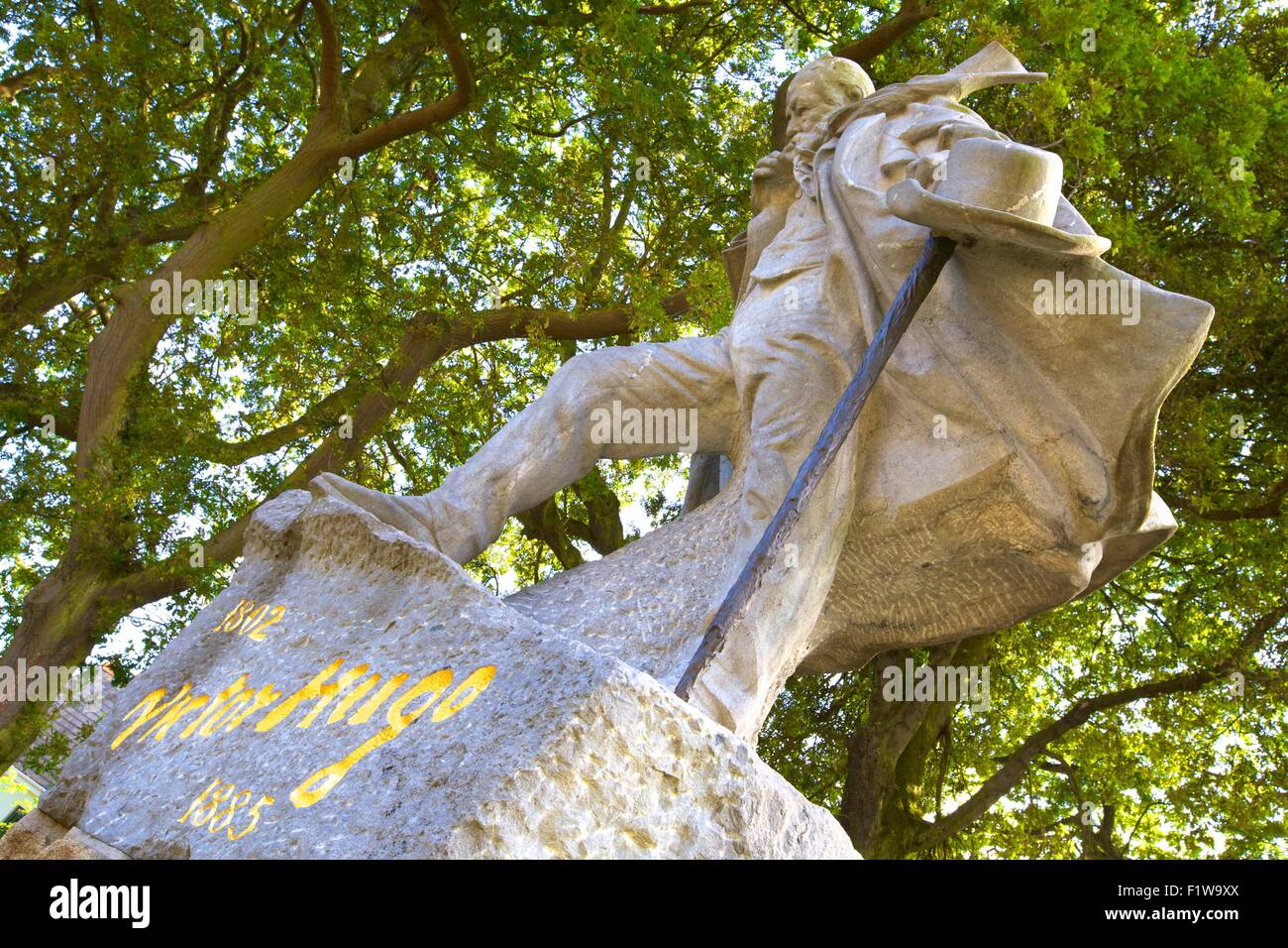 Statua di Victor Hugo, Candie Park, St. Peter Port Guernsey, Isole del Canale Foto Stock