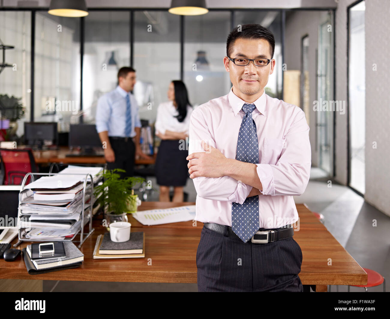 Ritratto di asian business executive in piedi in ufficio Foto Stock