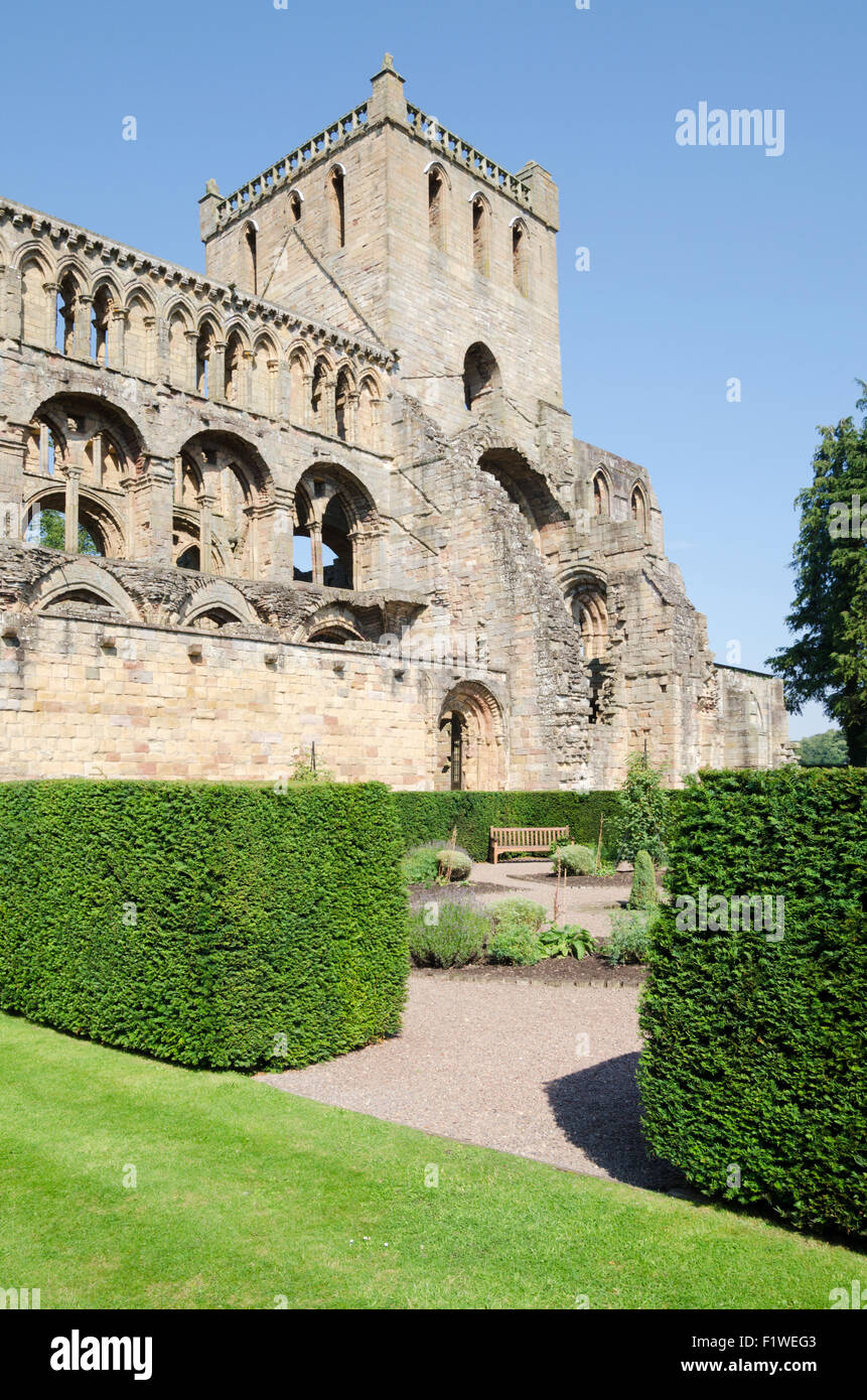 Il giardino di erbe aromatiche nelle rovine di Historic Scotland's Jedbury Abbey, Jedbury, Scottish Borders, Scozia, Regno Unito Foto Stock