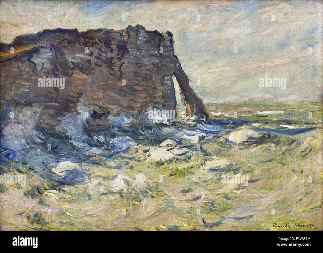 Claude Monet - Falaise et Porte d'Aval par gros temps Foto Stock