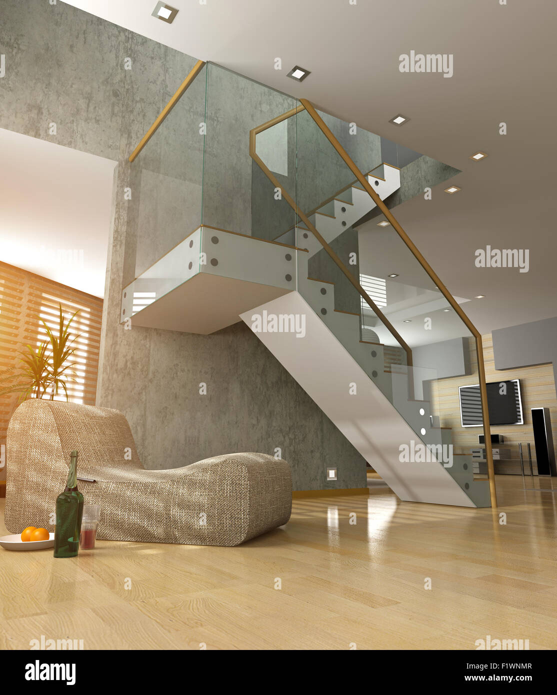 Interni dal design moderno (appartamento privato 3d rendering concept) Foto Stock