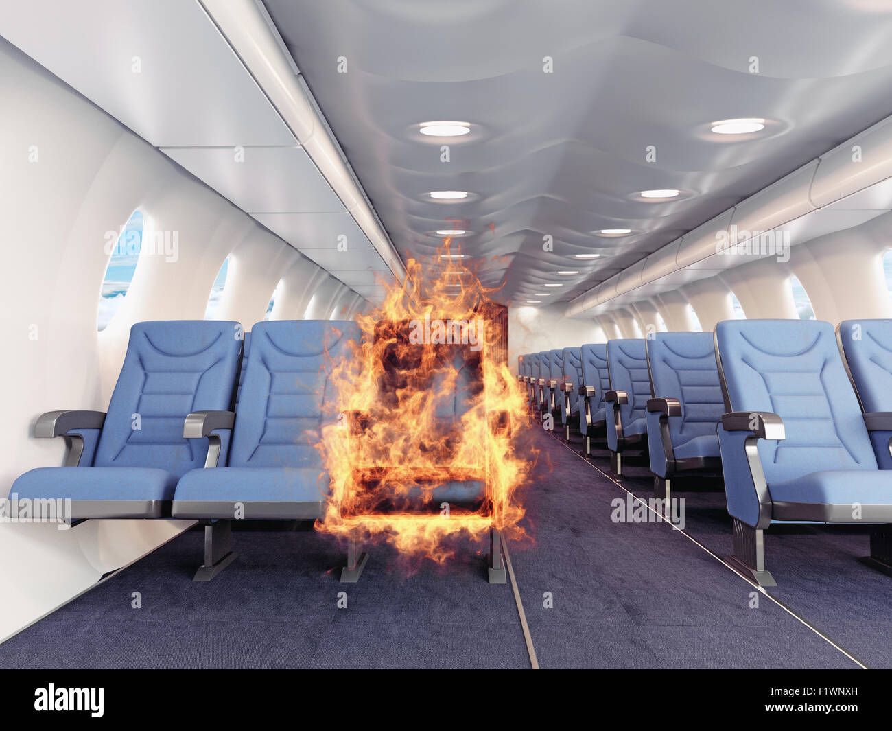 Incendio a bordo del velivolo. 3d concetto creativo Foto Stock