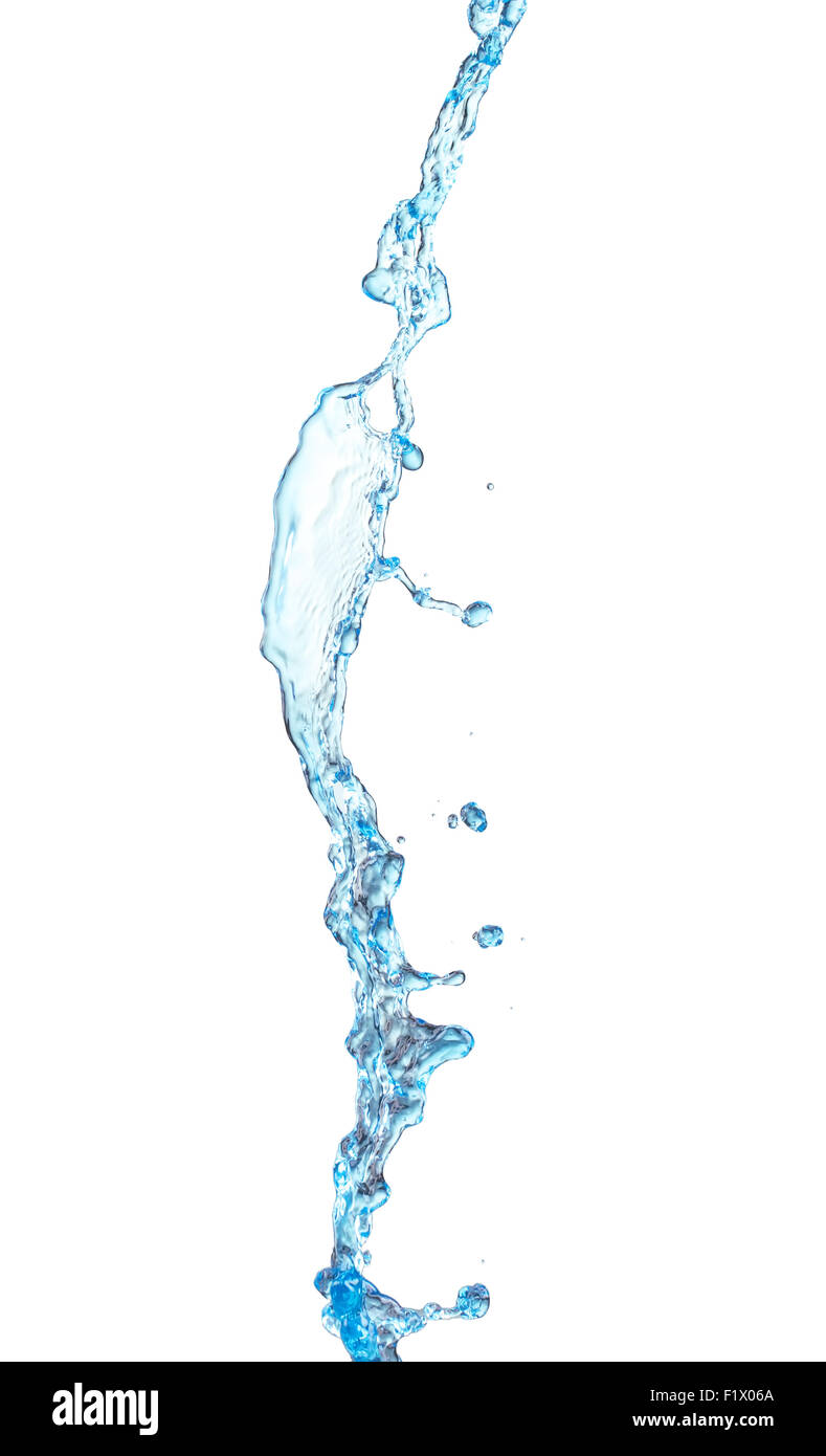 Versare acqua isolate su uno sfondo bianco. Foto Stock