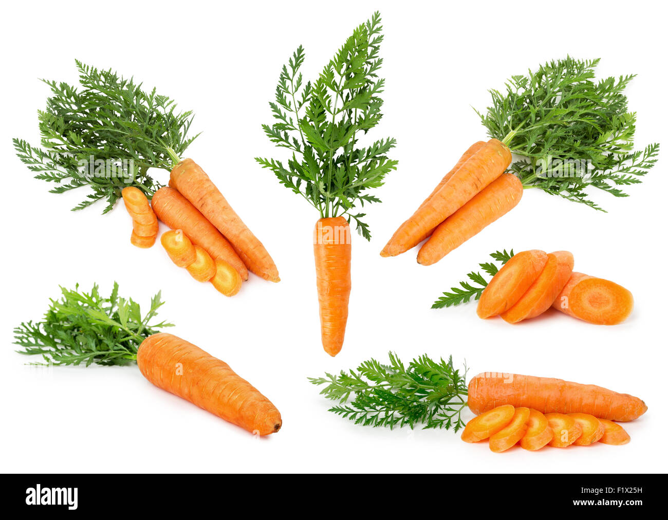 Set di carote isolato su uno sfondo bianco. Foto Stock