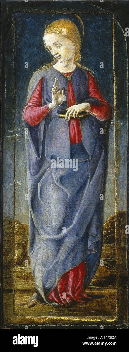 Cosmè Tura (Cosimo di Domenico di Bonaventura) - L'Annunciazione con San Francesco e San Ludovico di Tolosa [medio pannello di destra] Foto Stock