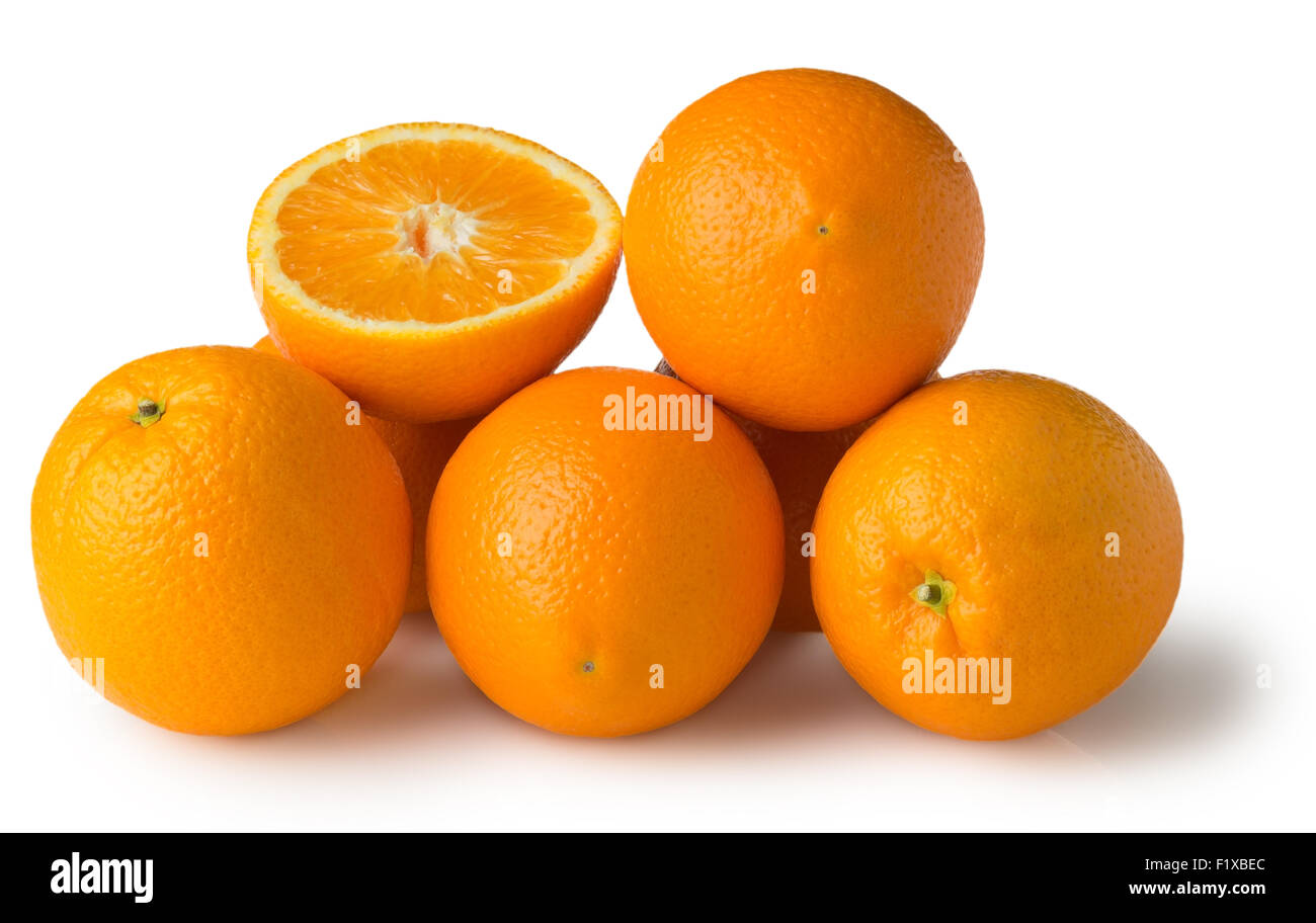 Arance mature su sfondo bianco Foto Stock