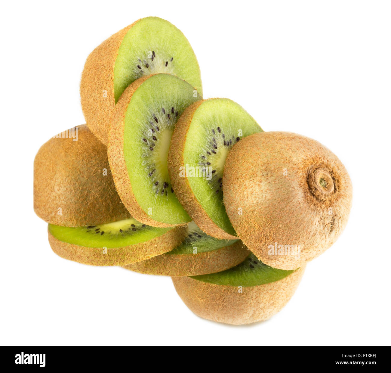 Fette di kiwi su un bianco. Foto Stock