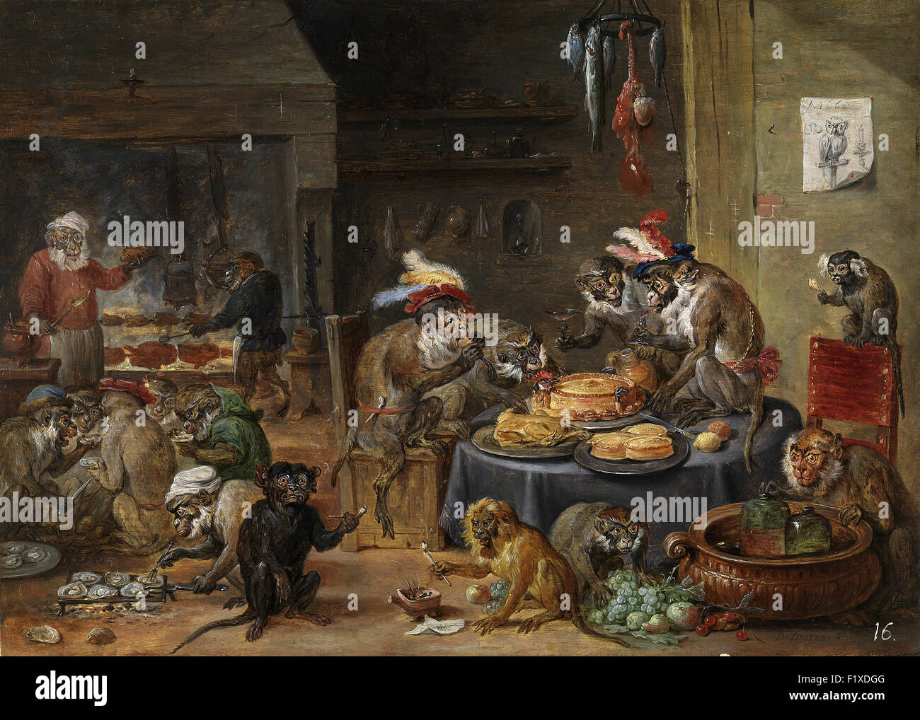 David Teniers il Giovane - scimmie festa Foto Stock