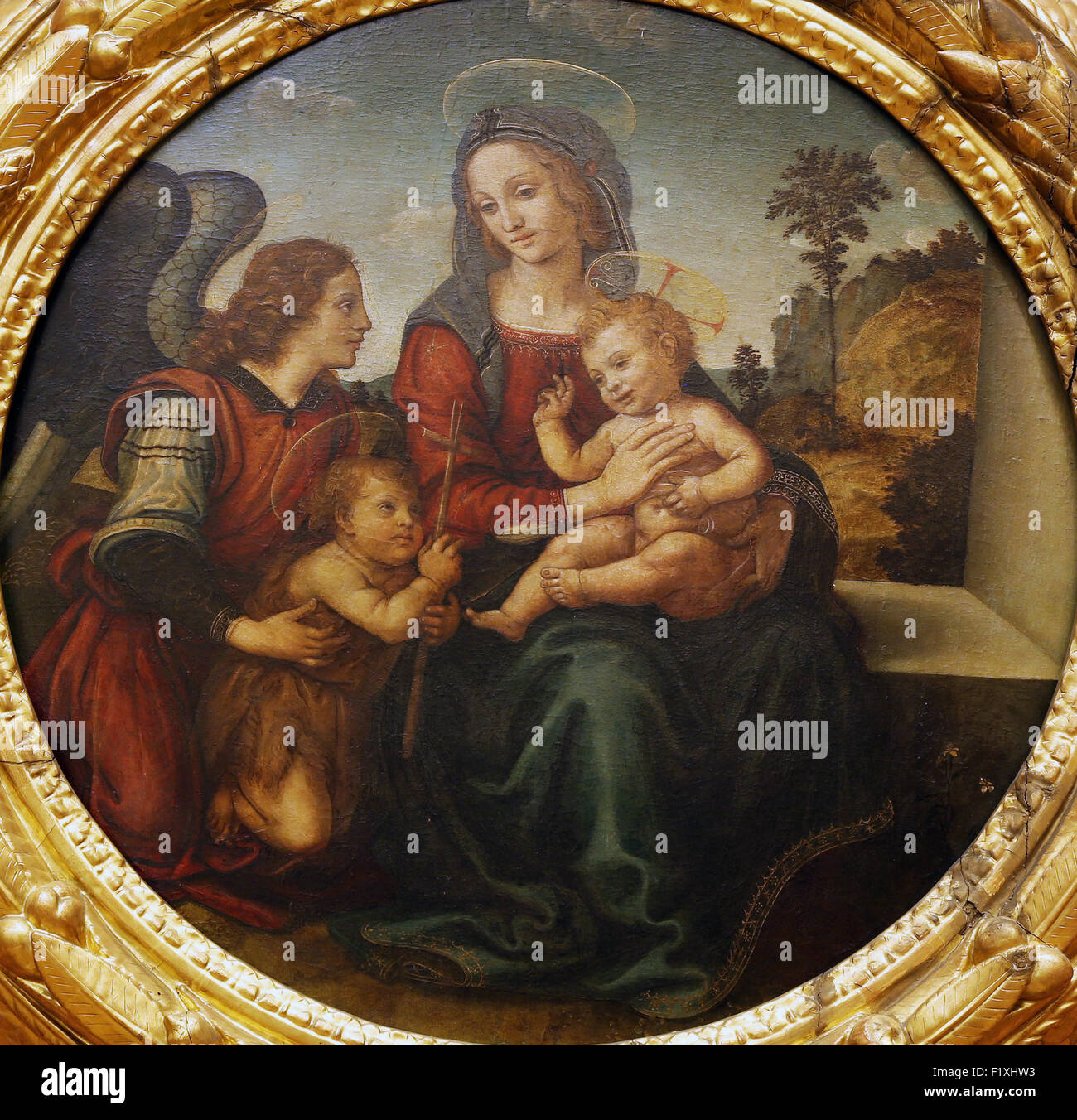 Raffaellino del Garbo: La Vergine e il Bambino tra San Giovanni e l'angelo, Vecchi Maestri raccolta, a Zagabria in Croazia Foto Stock