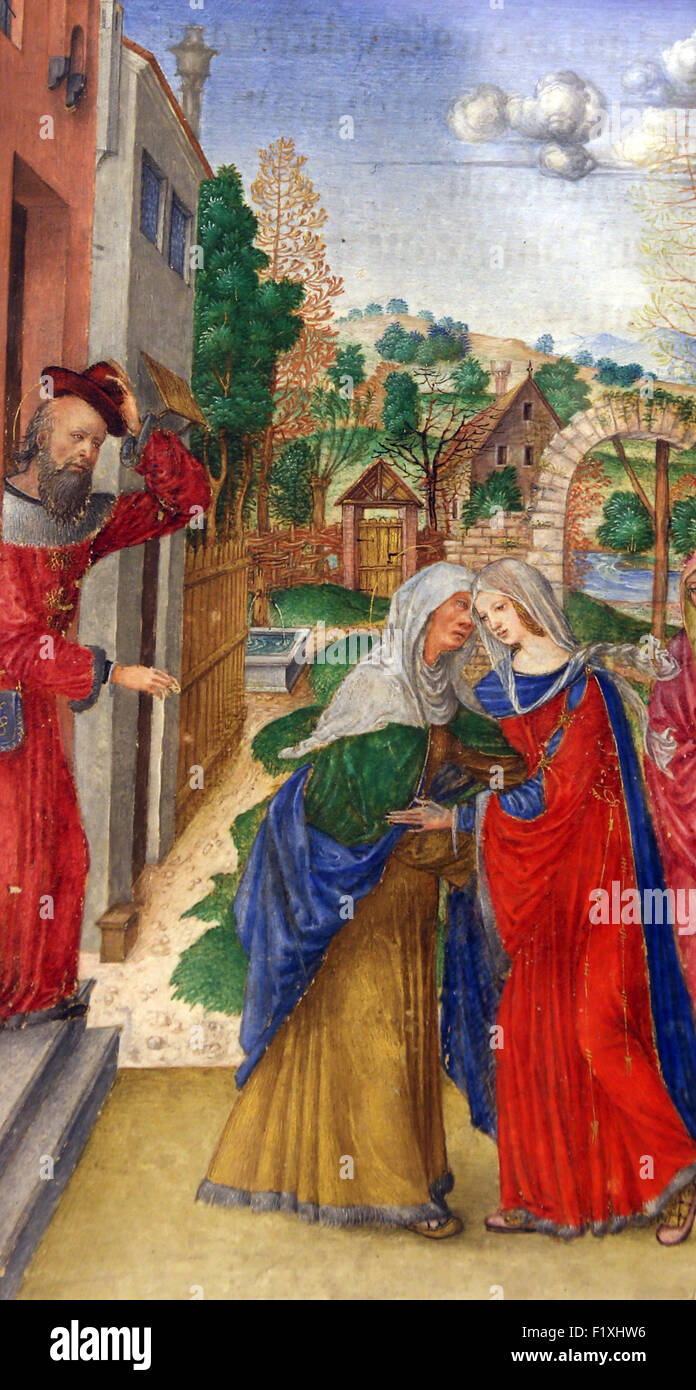 Matteo da Milano: miniature del breviario di Alfonso I d'Este: Visitazione della Vergine Maria Foto Stock