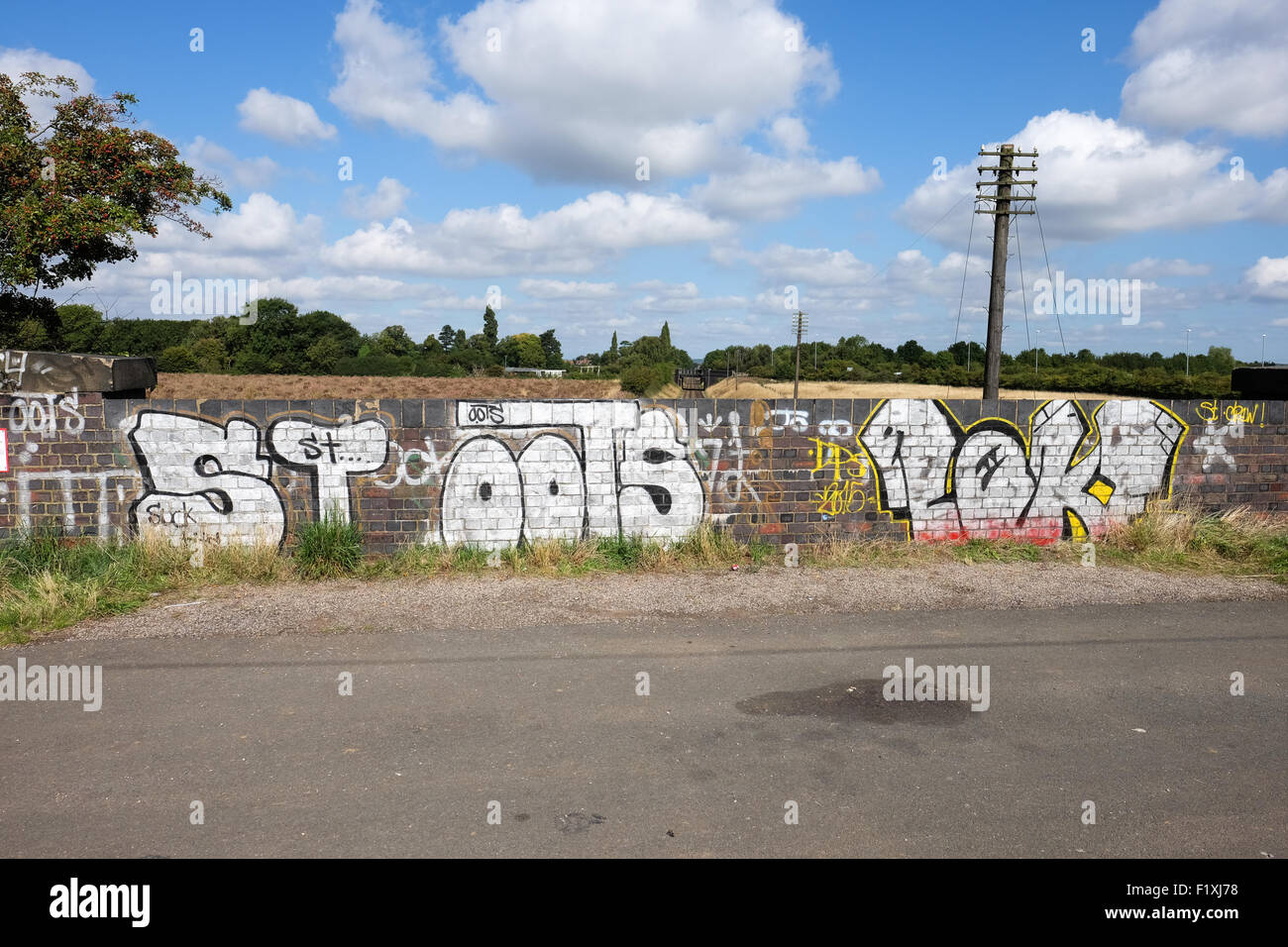 Graffiti su un ponte in loughborough Foto Stock
