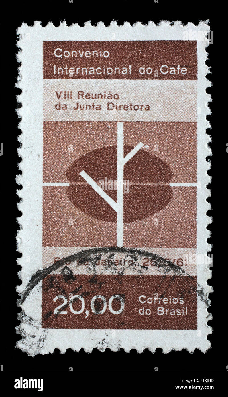 Timbro stampato dal Brasile mostra internazionale del caffè, la Convenzione di Rio de Janeiro, circa 1961. Foto Stock