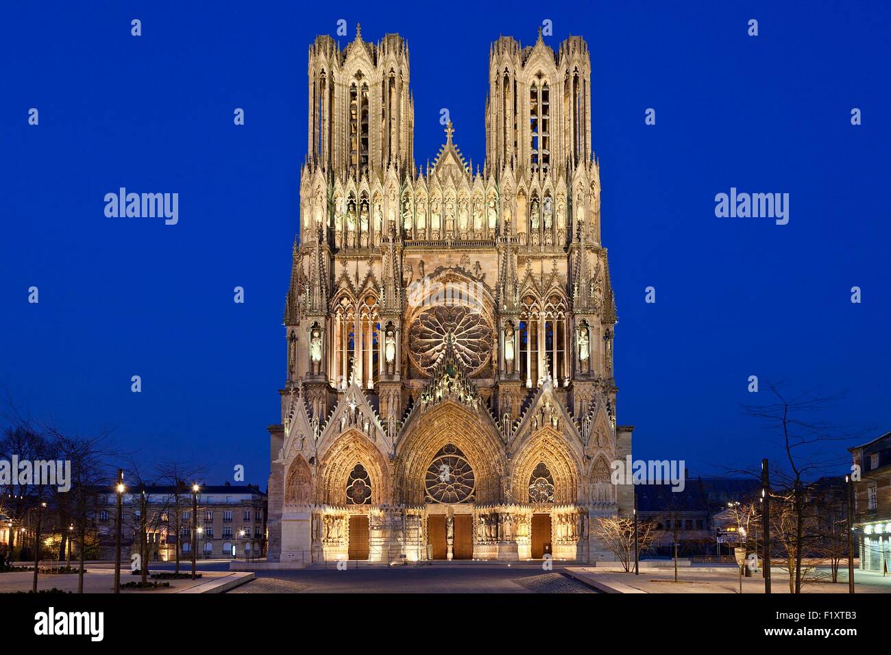 Francia, Marne, Reims, la cattedrale di Notre Dame sono classificati come patrimonio mondiale dall' UNESCO Foto Stock